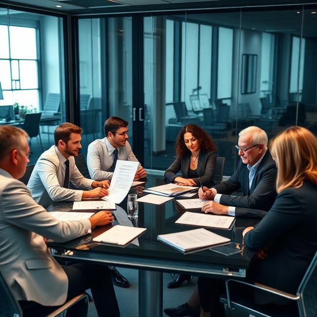 Reunião de sócios em sala de conselho de empresa